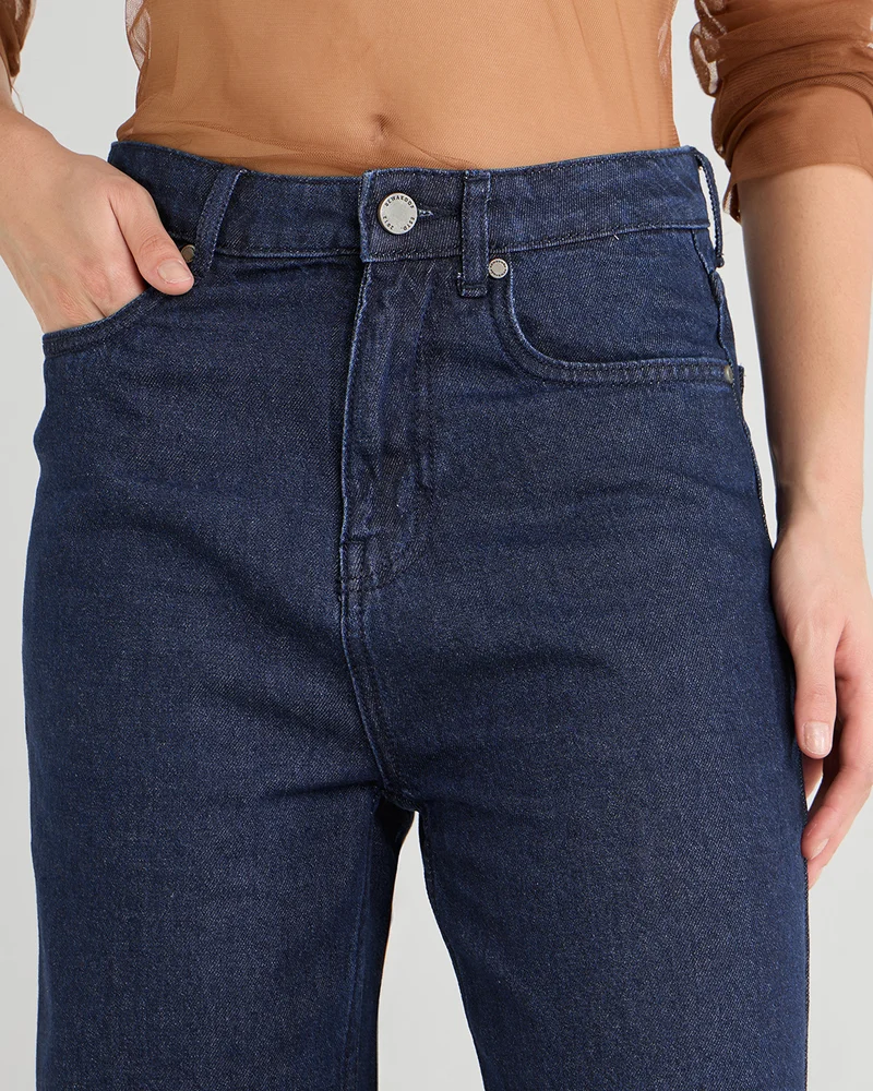 bewakoof  Women's Blue Washed Baggy Straight Fit Jeans for Women | Best Price UAE